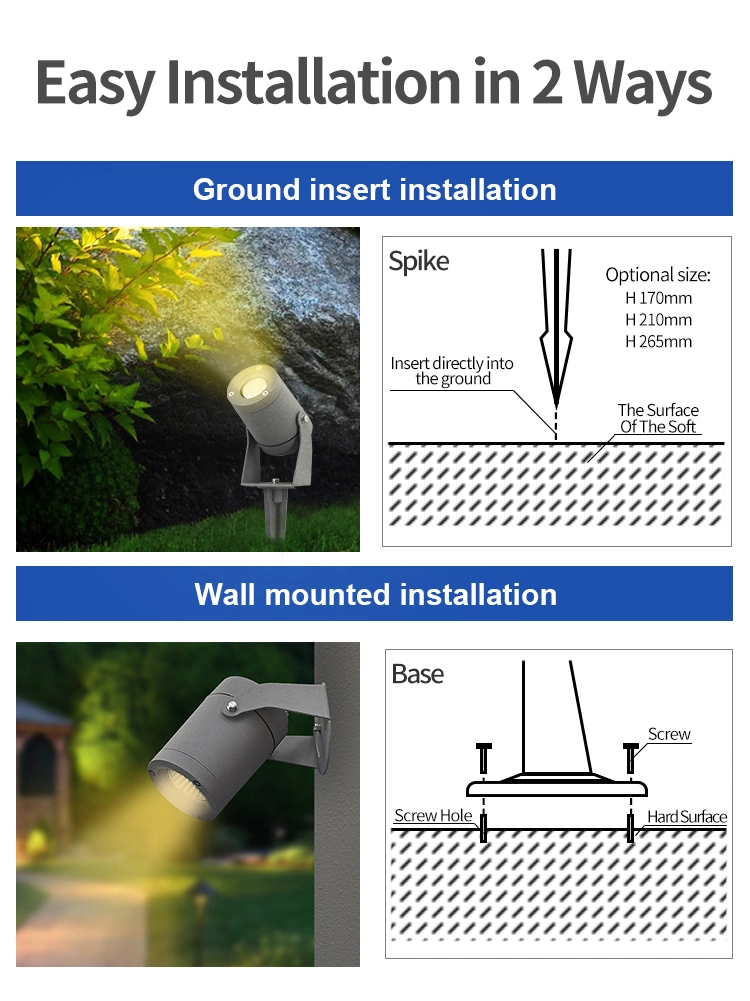 Outdoor Low Voltage Landscape Spotlight Courtyard Modern Style LED Spike Light Fixtures Wall Mount IP65 LED Garden Lighting