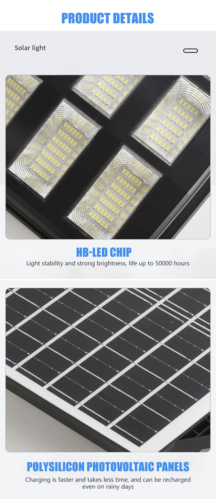 Backyard Outdoor Solar IP65 Street Light Outdoor Waterproof 400W/500W/600W Street Light