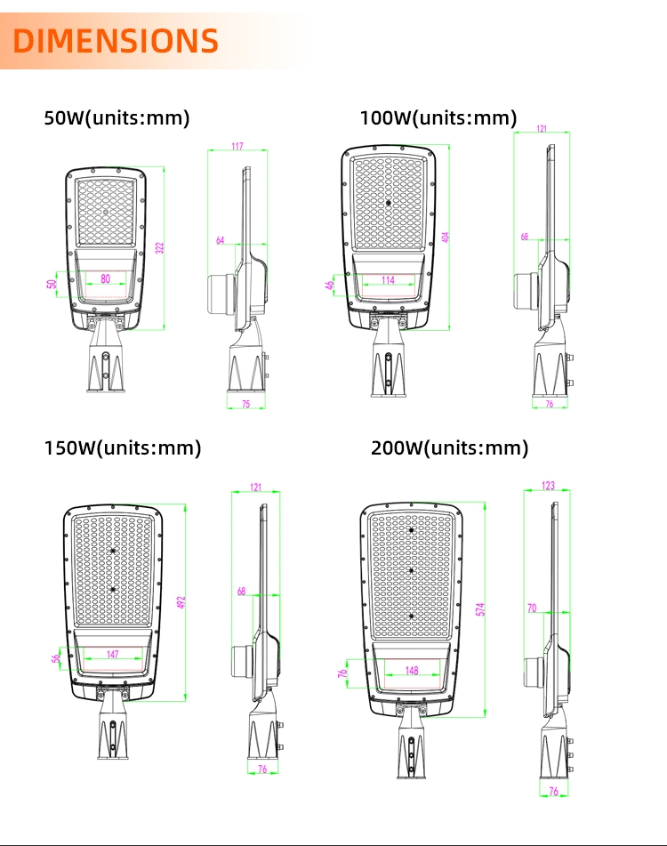 5 Years Warranty Wholesale Price 50W 100W 150W 200W Aluminum Housing Parking Pathway Road Lamp Streetlight IP65 Waterproof Outdoor LED Street Light