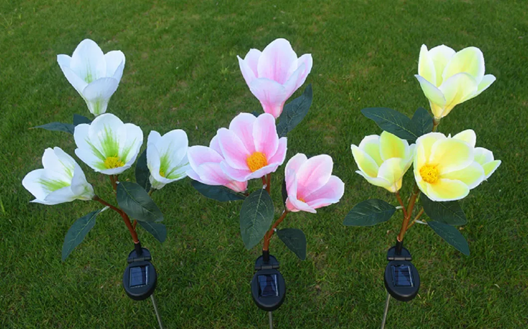 LED Magnolia Flower Stake Light Solar Energy Rechargeable for Outdoor Garden Patio Pathway Porch Backyard Wyz16584