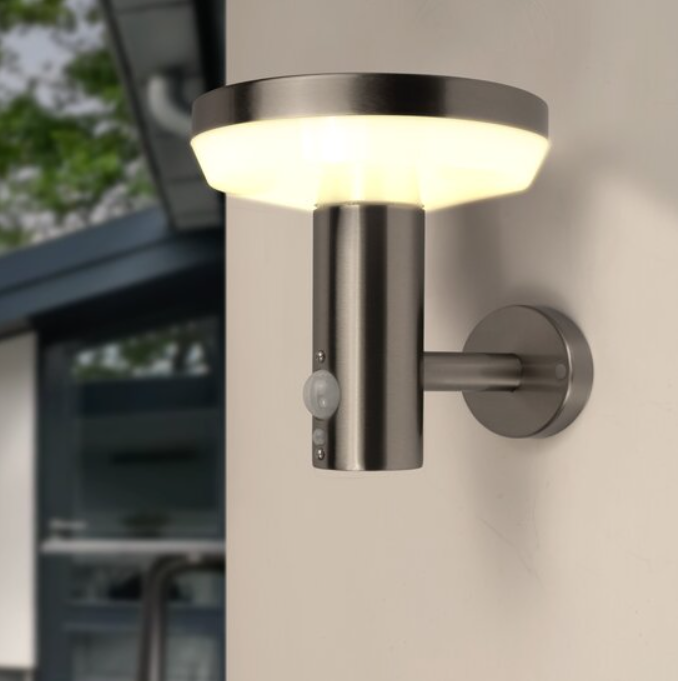 Decorative Stainless Steel IP54 Round Shape 3 Modes Motion Sensor Outdoor LED Solar Wall Light