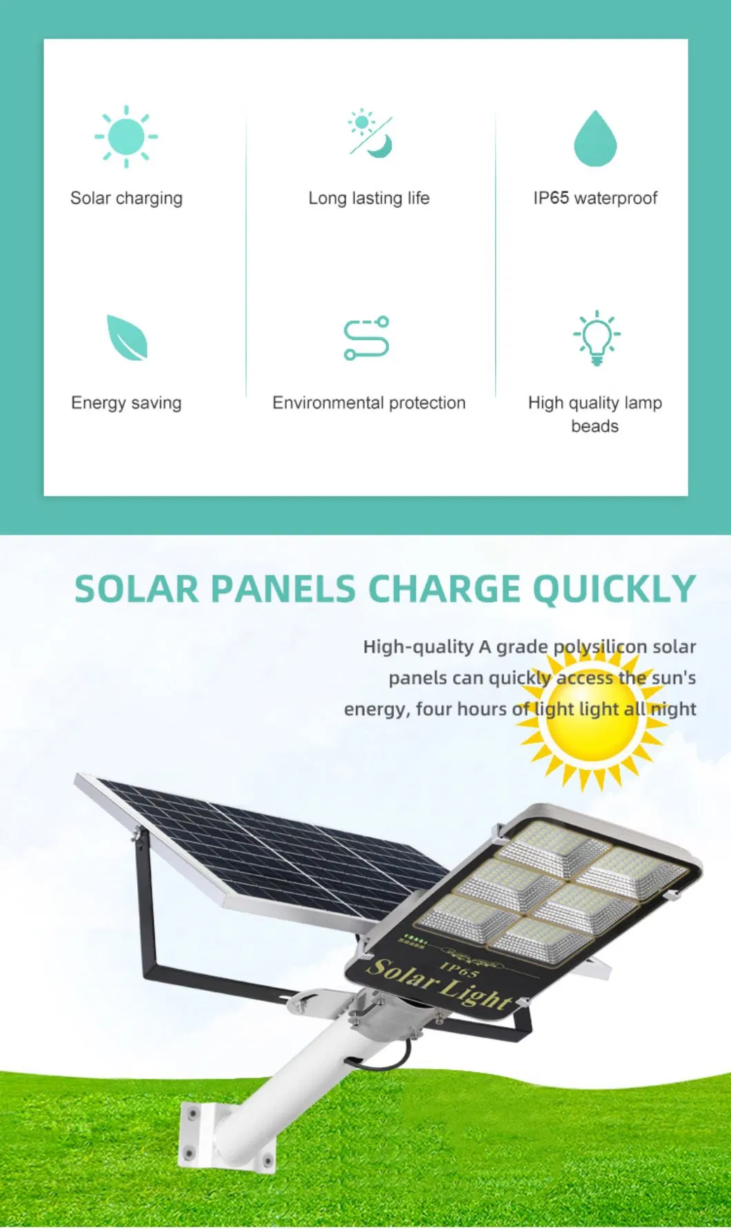 Bright Solar LED Street Light with Split Design