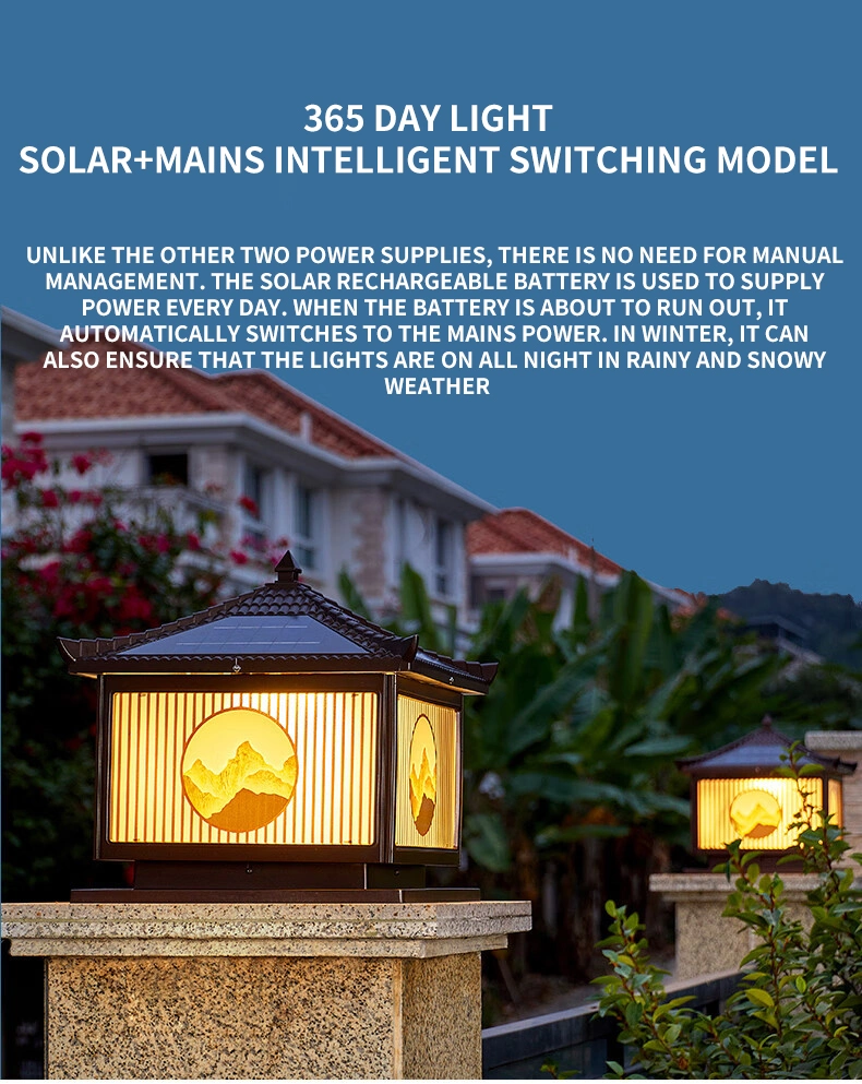 Solar Powered Courtyard Column Head Lamp, Villa Gate Column Decorative Lighting