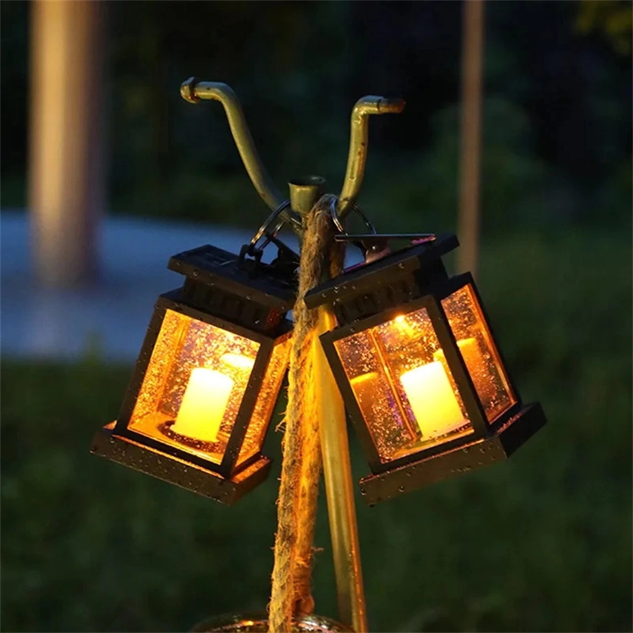 Timjay LED Retro Flickering Hanging Lantern Candle Bright Pathway Decoration Outdoor Waterproof Yard Solar Lamp Garden Light