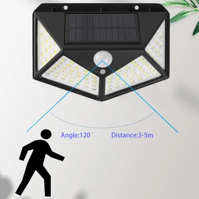 Nuevo Precio barato exterior Solar Powered Garden Lamp 100 LED Sensor de movimiento resistente al agua pared solar luces de jardín