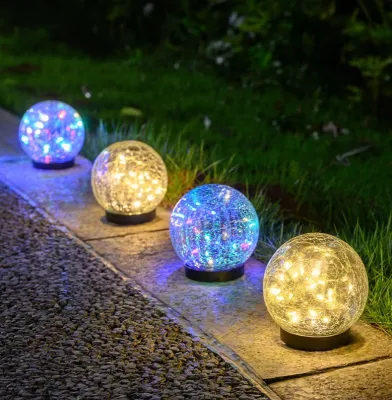 Luces de jardín solar al aire libre resistente al agua Globo solar craqueado vidrio Bola Solar Jardín luces Yard Path decoración de césped