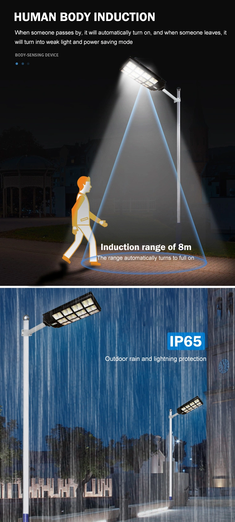 800W 1000W Outdoor Lawn Energy Saving Powered Panel Flood Motion Sensor Road Battery Small Garden Wall LED All in One Integration Products Solar Street Light