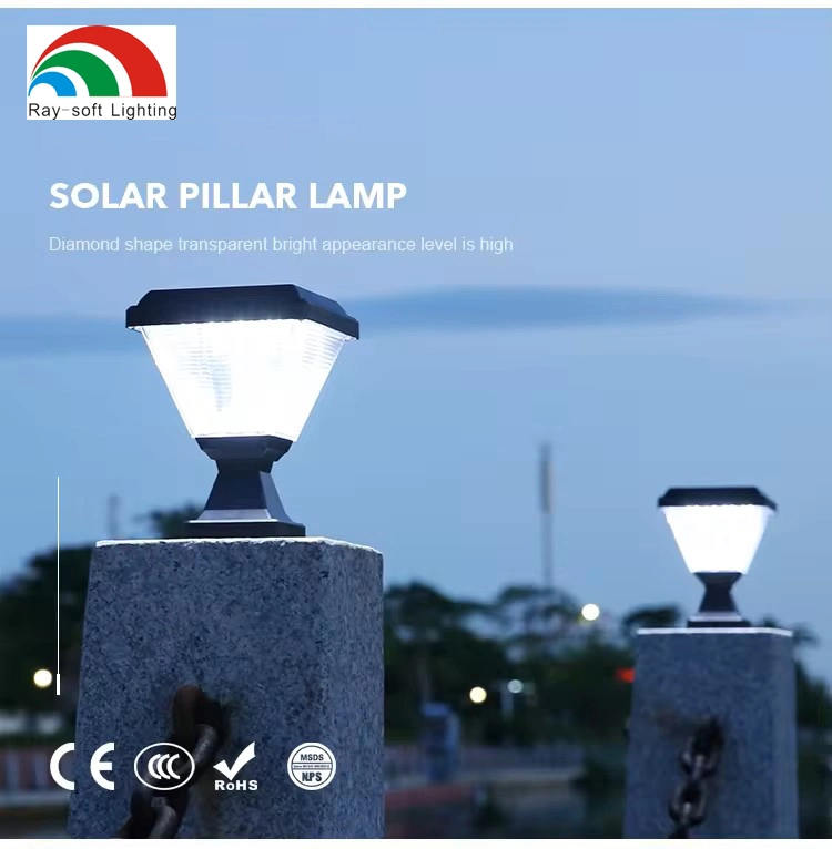 Easy Installation Garden Decoration Lighting Waterproof IP65 Outdoor LED Solar Powered Pillar Lamp