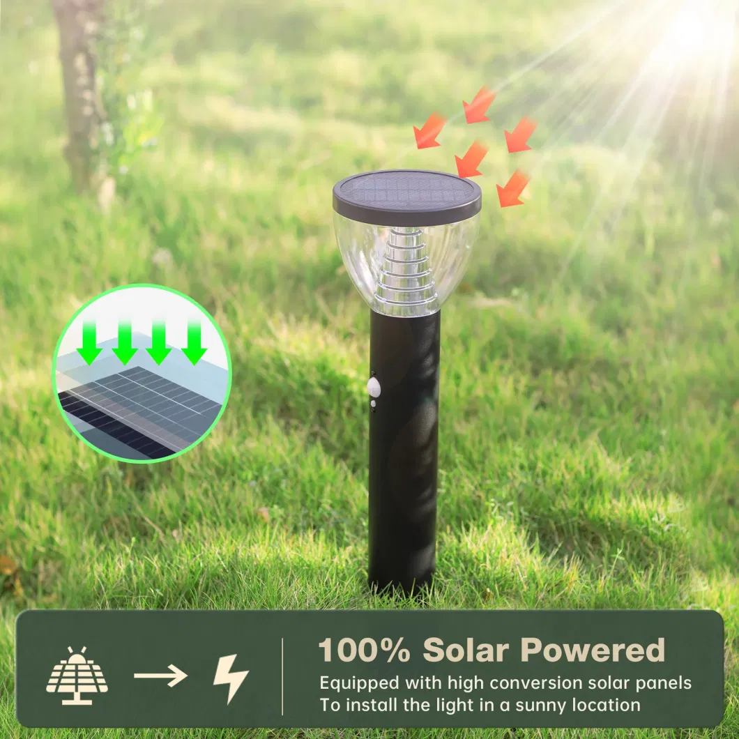 Modern Stainless Steel Motion Sensor Pyramid Garden Lights Solar Powered for Yard Patio Pathway