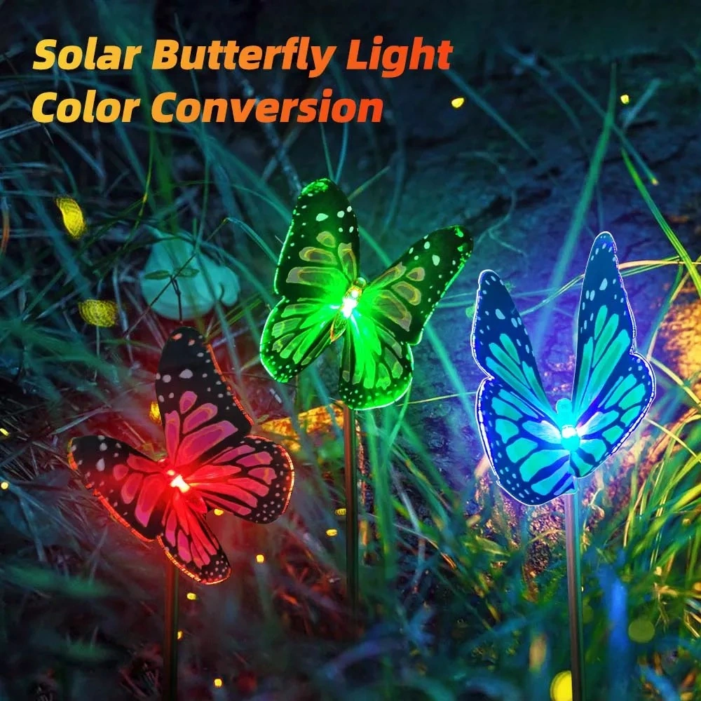 Waterproof Garden Decoration Colorful Butterfly LED Lamps Patio Pathway Solar Flood Light