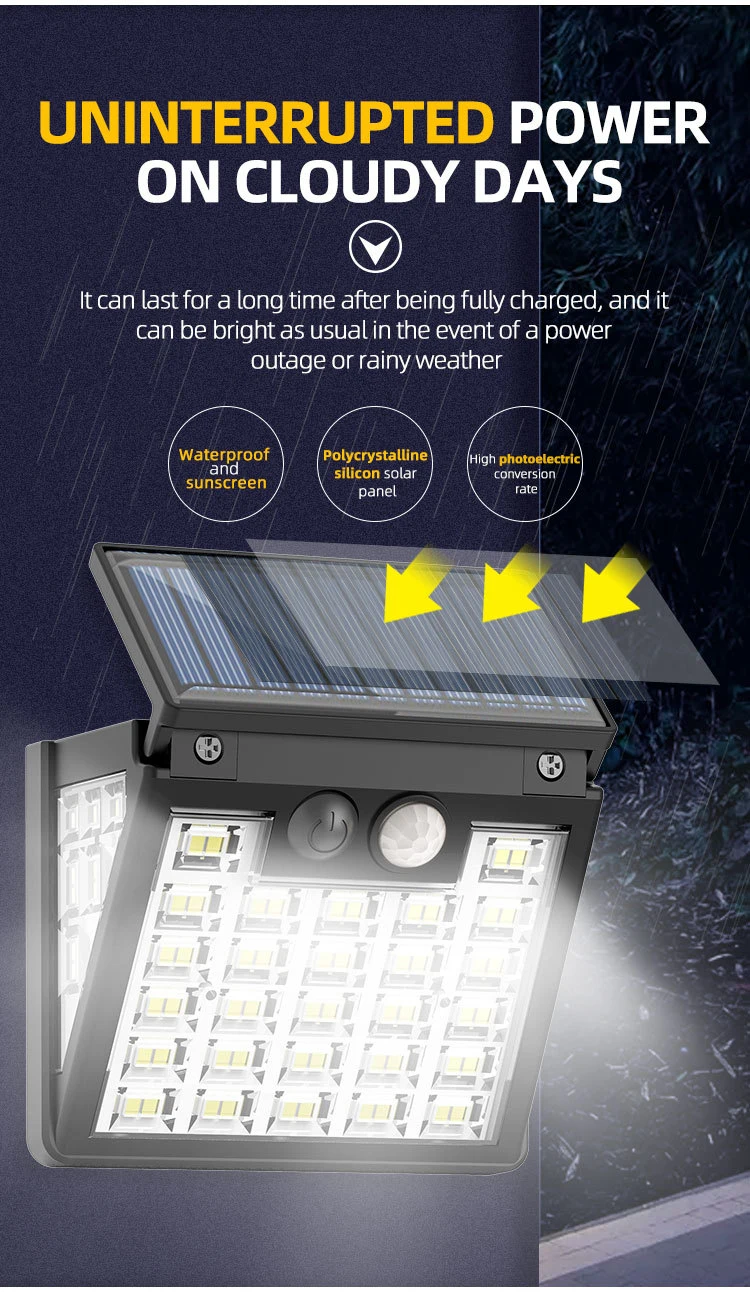 Solar Outdoor Lights 3 Working Modes Motion Sensor Security Lights IP65 Waterproof Outdoor Use for Patio Wall Garden Fence Door