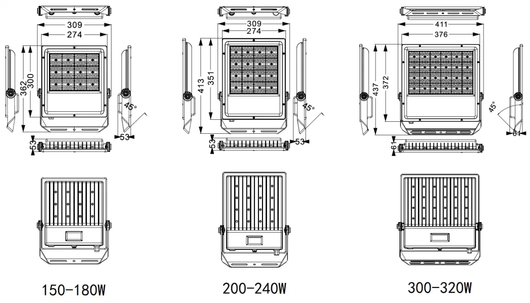 180lm/W Outdoor LED Spotlight Sports Field Billboard Gym Tennis Basketball Court Tunnel Street Lamp 50W 80W 100W 120W 150W 200W 250W 300W 400W LED Flood Light