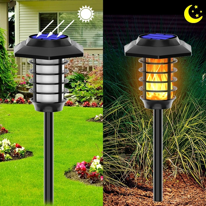 Wholesale 48PCS LED Garden Decoration Lighting Outdoor Waterproof Solar Pathway Patio Lawn Landscape Lamp Hot LED Flame Garden Light with Sensor