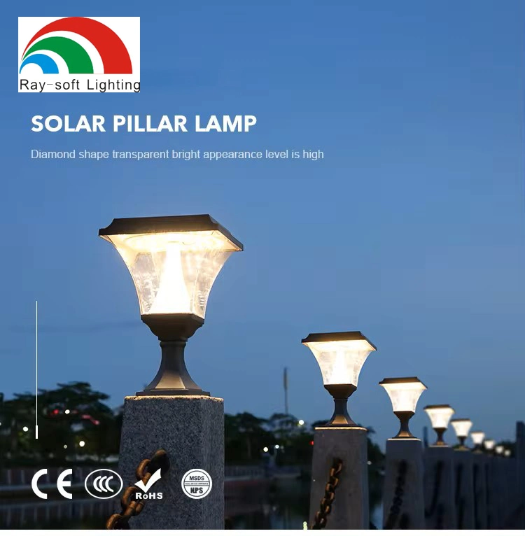 Square Shape Aluminum Black Decorative Modern LED Solar Pillar Light