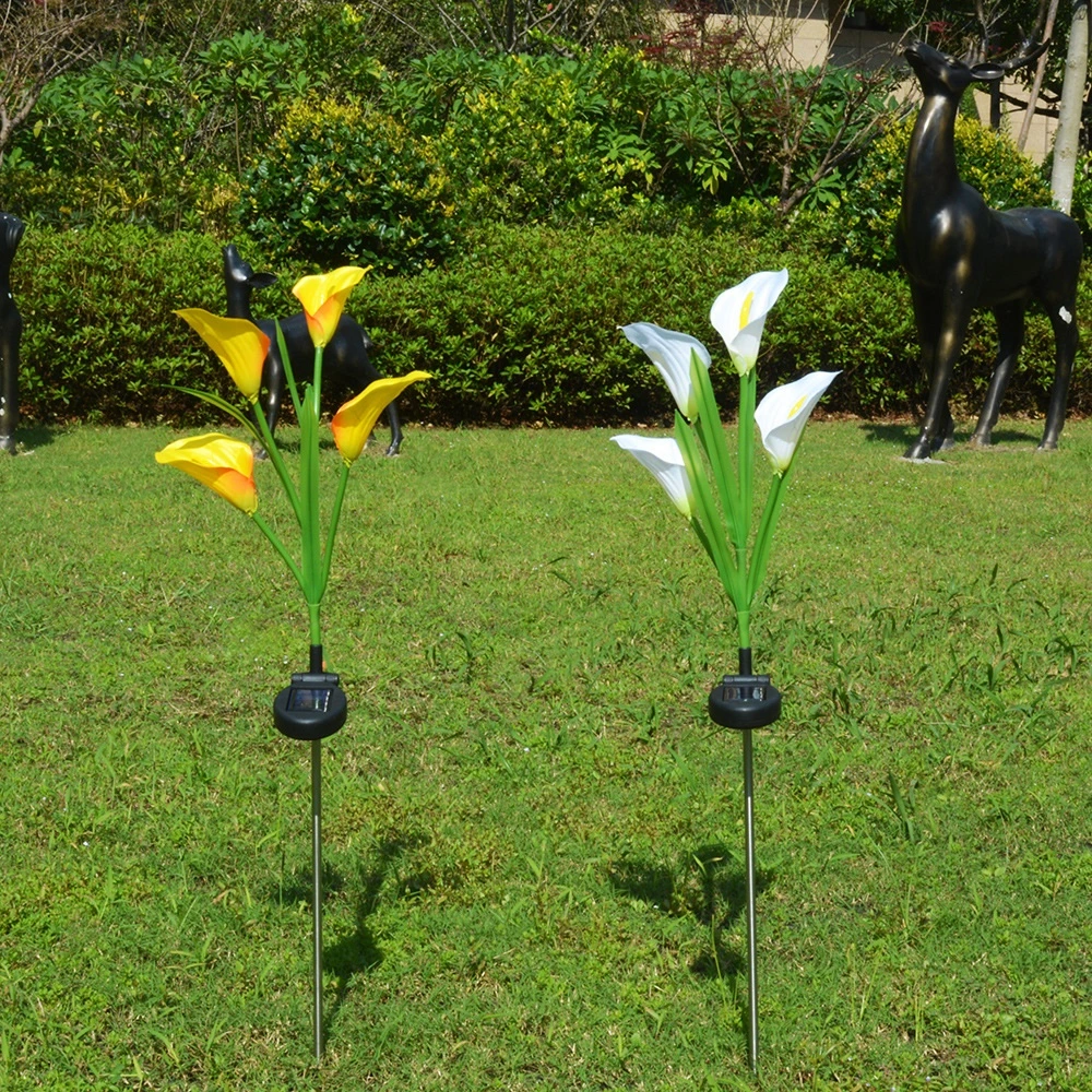 LED Calla Lily Flower Stake Light Solar Energy Rechargeable for Outdoor Garden Patio Pathway Porch Backyard Esg16586