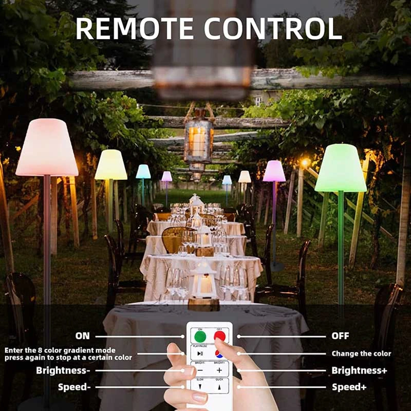 Solar Powered Outdoor Commercial Grade Waterproof Patio Lights RGB LED Solar Table Lights with Remote Control