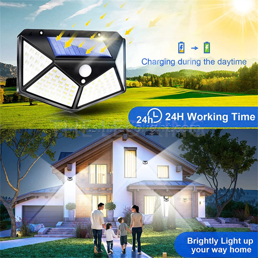 Best Outdoor Backyard Garden Stair Waterproof IP67 Solar Power 4 Sides Lighting Wall Lamp 100 LED Motion Sensor LED Solar Light