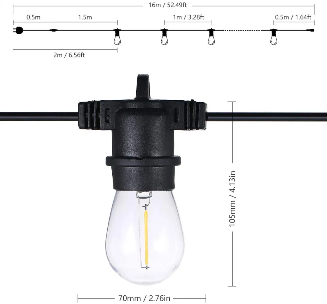 Outdoor S14 Garden String Lights Waterproof IP65 Festoon Light for Patio, Garden, Christmas, Wedding