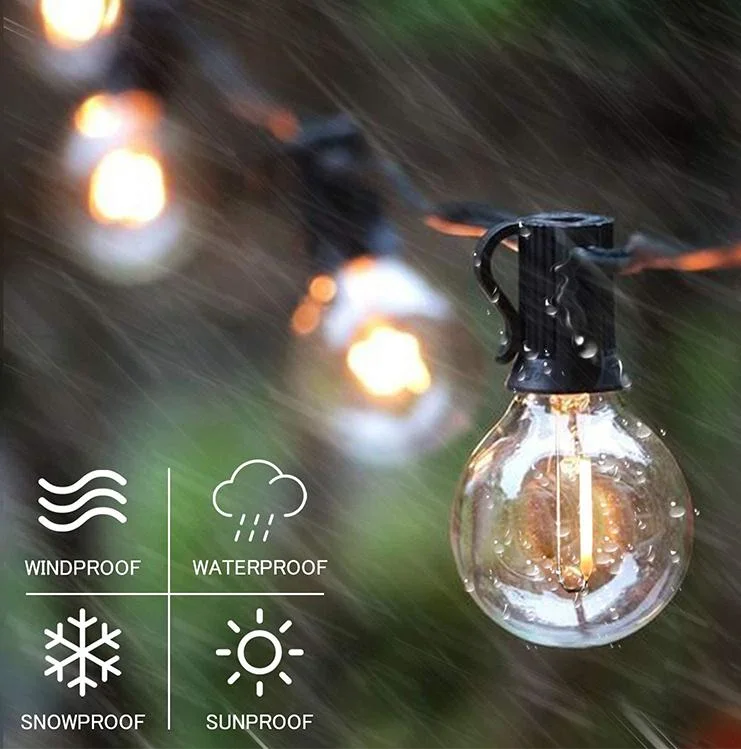 Vintage Patio Globe String Lights Set Black Wire Waterproof Weatherproof Christmas String Light