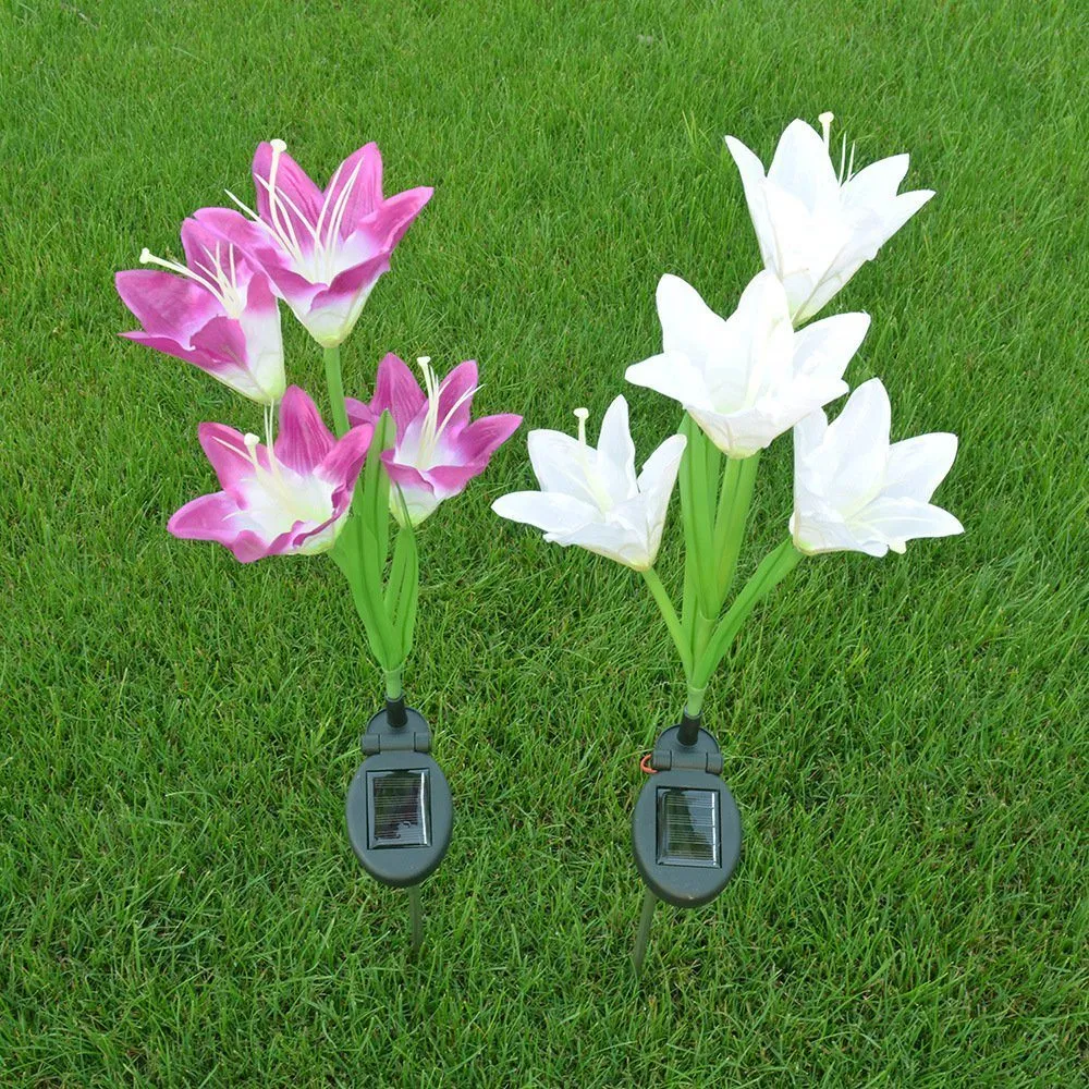 Solar Garden Stake Lights for Backyard Patio Porch Pathway - Set of 2 Lily Multi-Changing LED Lights Bl16579