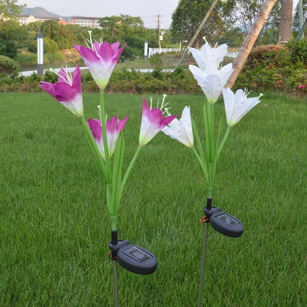 Solar Garden Stake Lights for Backyard Patio Porch Pathway - Set of 2 Lily Multi-Changing LED Lights Bl16579