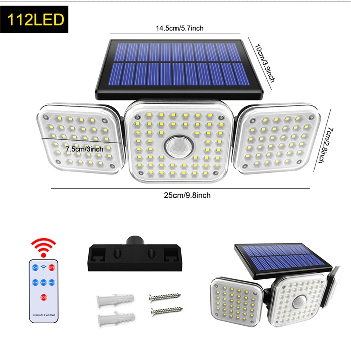 LED Solar Lights Outdoor 182LED 4 Heads Adjustable Motion Sensor Light Solar Waterproof Wall Lamp for Garage Yard Patio Garden