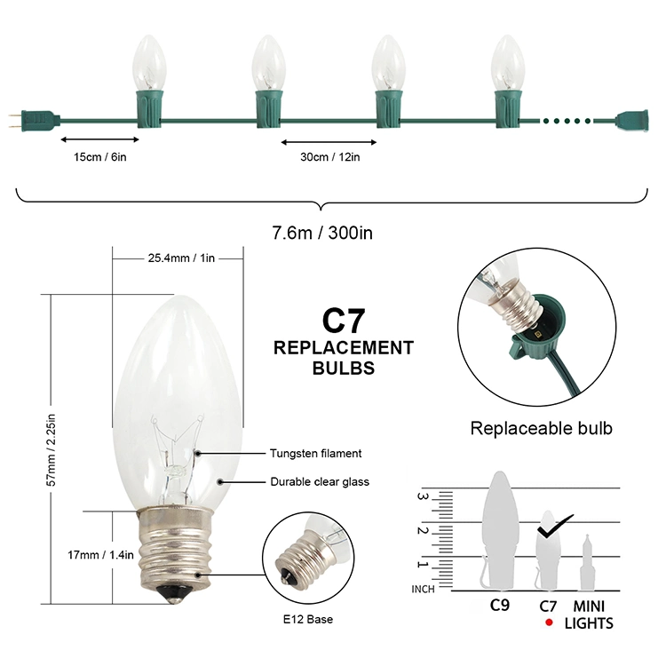 Waterproof C7 Outdoor Clamp String Lights Patio Flame String Lamp