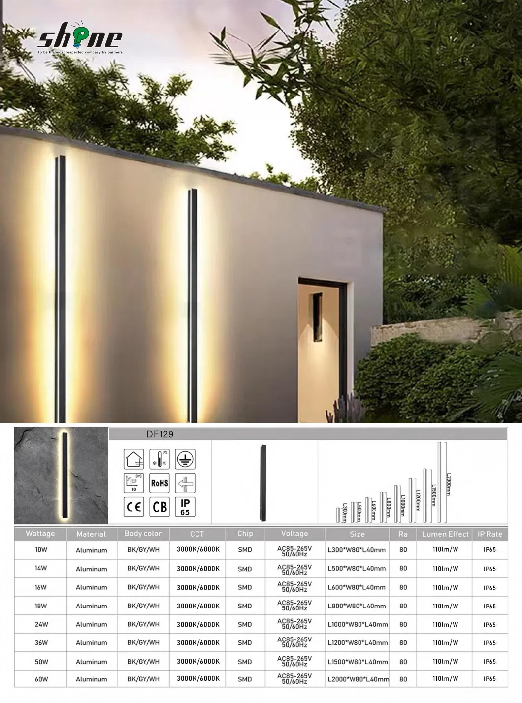 Energy Saving Modern Long LED Linear Exterior Outdoor Wall Lights 3000K for House Living Room Corridor