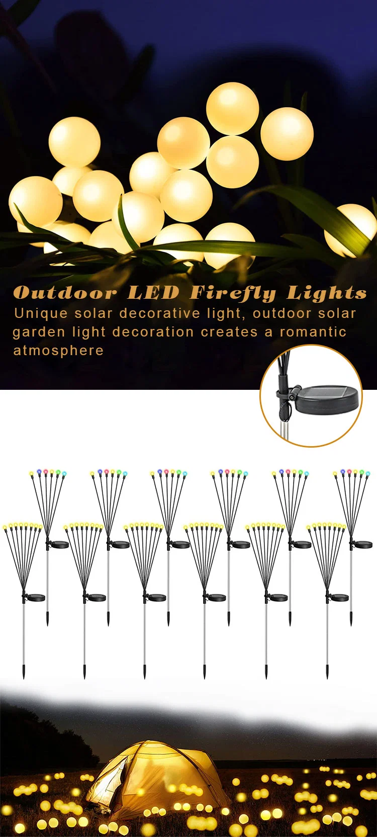 Solar Starburst Swaying Light Wind Blows Garden Light Outdoor Decorative Firefly Firework Lamp for Yard Patio Pathway Decoration