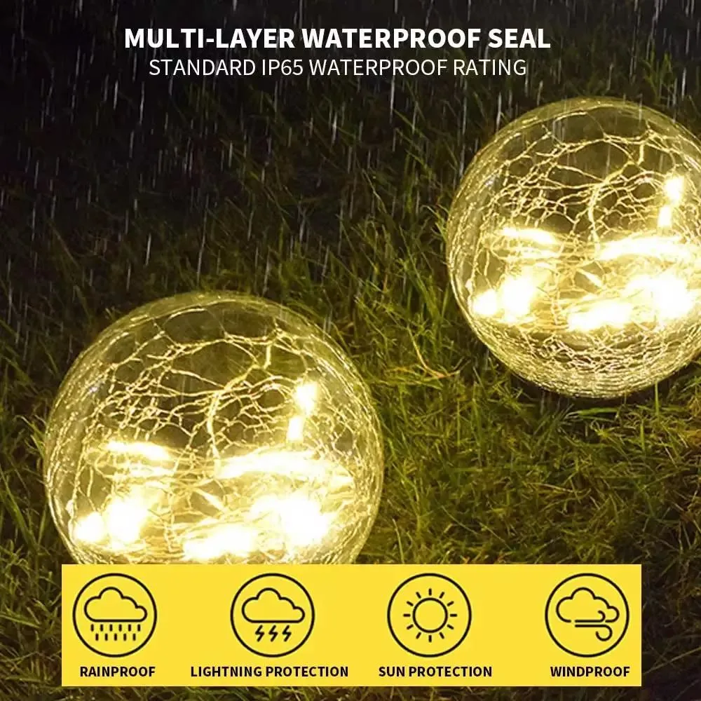 Pathway Ornamental 20LED Copper String Solar Patio Crack Lights Outdoor 12cm Cracked Glass Ball LED Solar Light for Garden