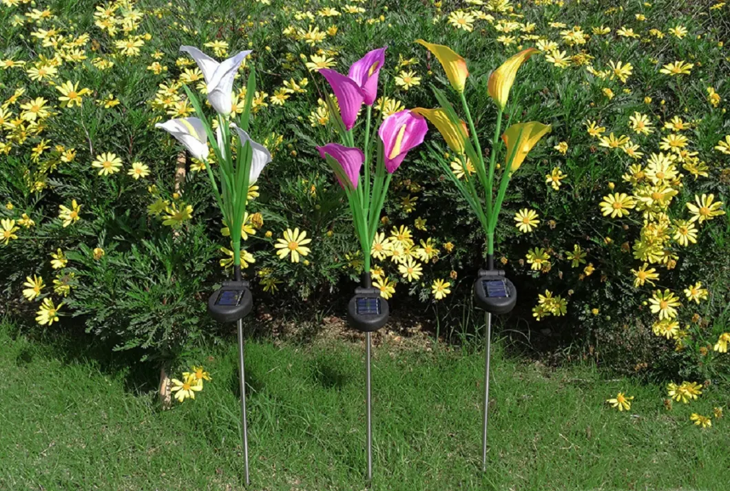 LED Calla Lily Flower Stake Light Solar Energy Rechargeable for Outdoor Garden Patio Pathway Porch Backyard Esg16586