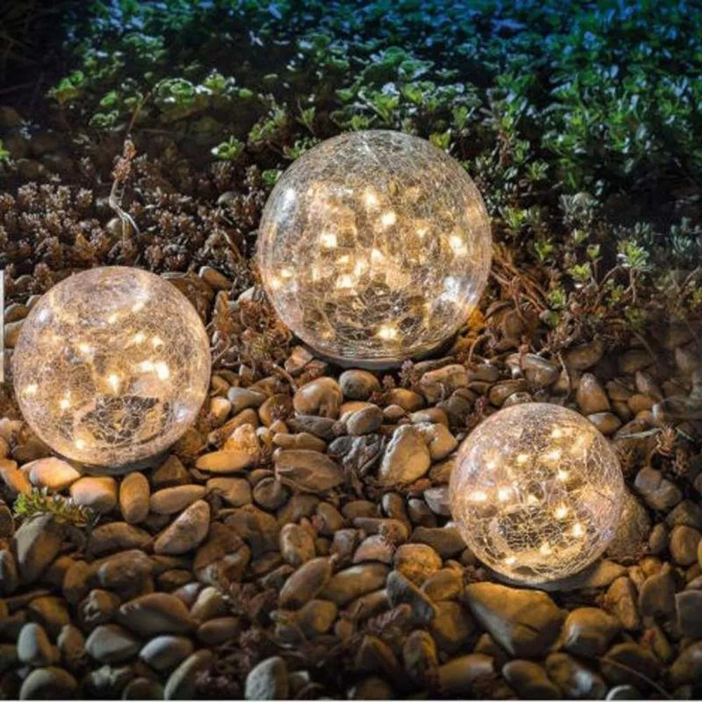 Pathway Crackle Glass Ball Solar Lights Ground Lights for Garden Lawn Outdoors Waterproof Night Lamp for Patio Yard Lawn Bl21242