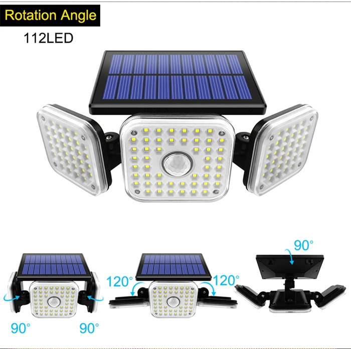 LED Solar Lights Outdoor 182LED 4 Heads Adjustable Motion Sensor Light Solar Waterproof Wall Lamp for Garage Yard Patio Garden