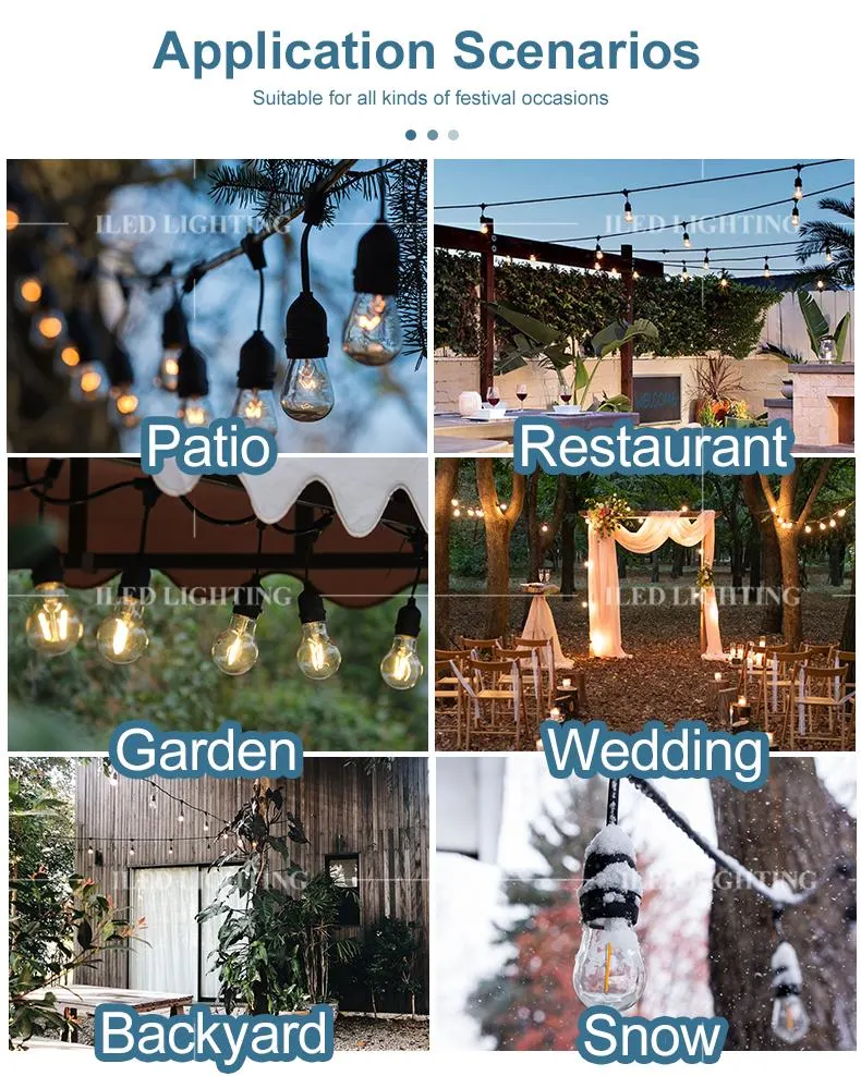 Popular Convenient Connection Good Quality LED Festoon Lighting Vintage Patio Globe 48FT Outdoor String Light with 24 X E26