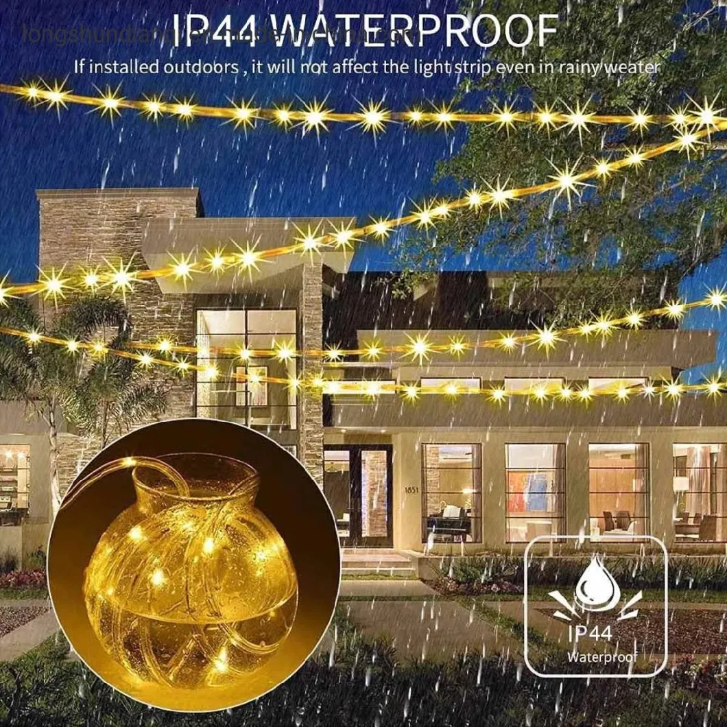 7m 12m Outdoor Solar Rope String Lights 8 Modes LED Copper Wire Fairy Light Waterproof Tube Lamp for Garden Wedding Patio Decor