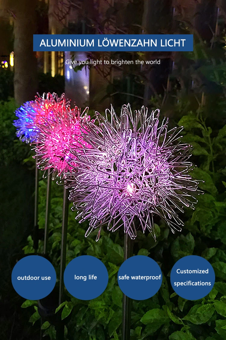 Outdoor Waterproof Garden Decorative Solar Aluminum Ball Dandelion Ground Lawn Lights for Pathway Walkway Yard Patio