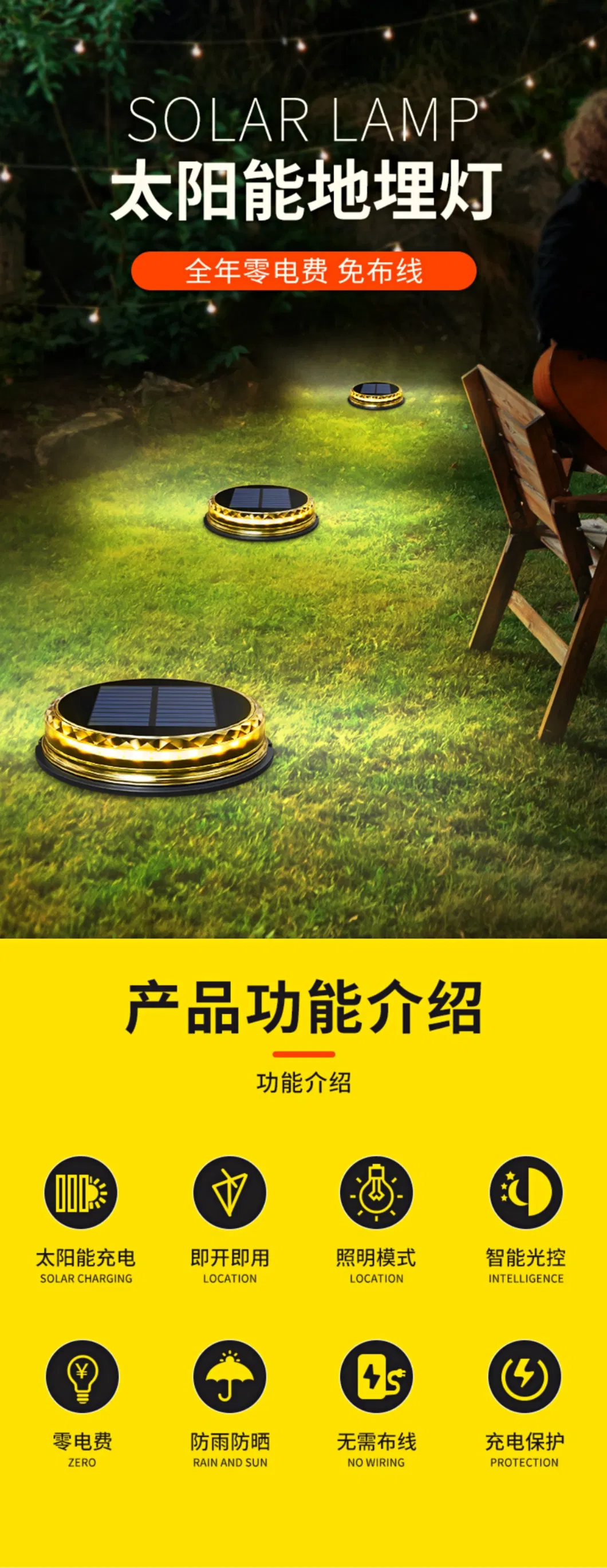 Hot Sale Smart Lawn Patio Solar Powered Disk Ground Light