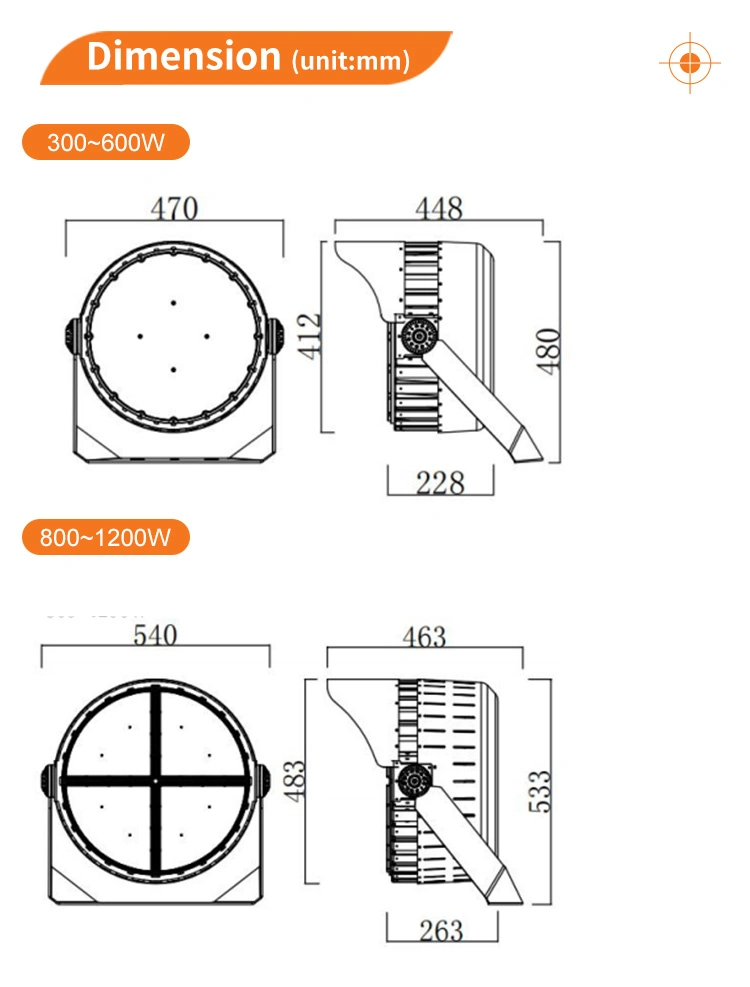 IP66 Outdoor Round Cricket Tennis Courts Soccer LED Flood Field 400W 500W 600W 800W 1000W 1200W High Mast Sport Stadium Light