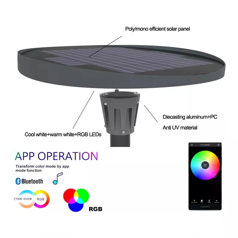 Outside Color Adjust Bluetooth Control 800W Round LED Solar Landscape Lighting