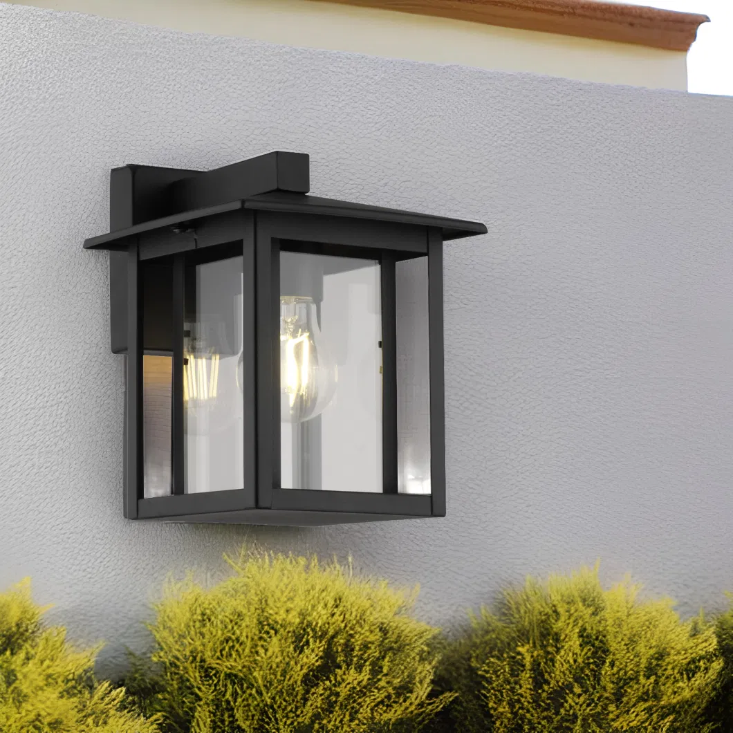 Decorative Black Stainless Steel Waterproof Glass Shade E27 15W Outdoor Lights Wall Mounted Modern