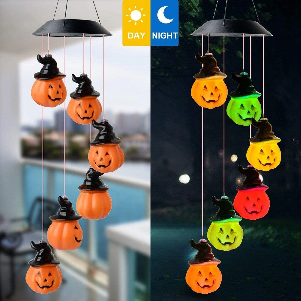 Halloween Pumpkin Wind Chimes Garden Patio Window Decor Hanging LED String Lights