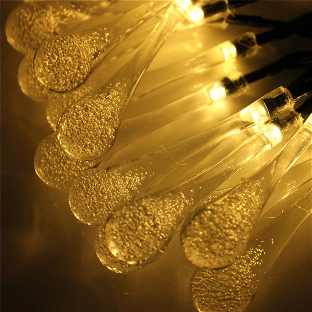 Outdoor Solar Powered 30 LED String Light Waterdrop Warm White for Garden Patio Yard Landscape Lamp Party