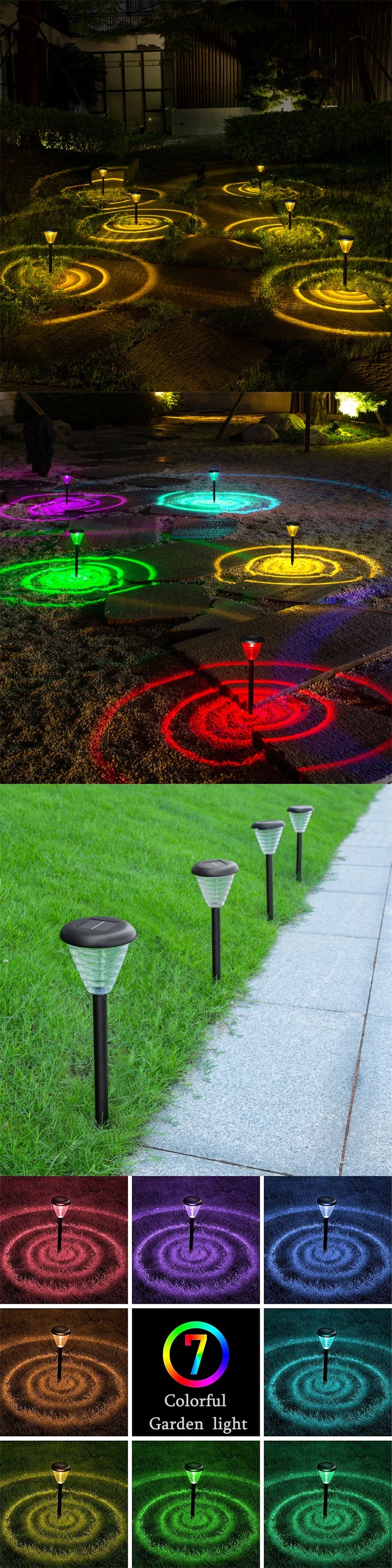 Color Changing LED Solar Landscape Lights Waterproof Path Lights RGB Outdoor Solar Powered Garden Lights for Walkway