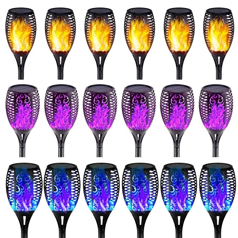 12 LED Solar Flame Torch Light Flickering Blue Purple Light Waterproof Garden Decoration Outdoor Lawn Path Yard Patio LED Lamps