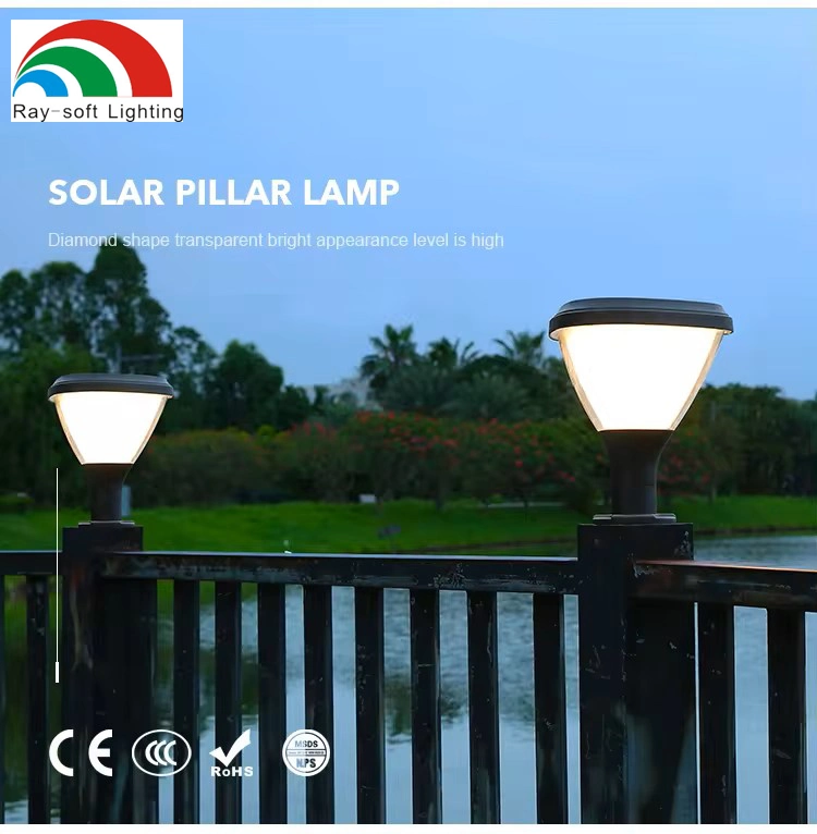 Aluminum Solar Walkway Fence Pillar Lamps Garden Landscape Lights LED Outdoor Waterproof Park Decorative Lights