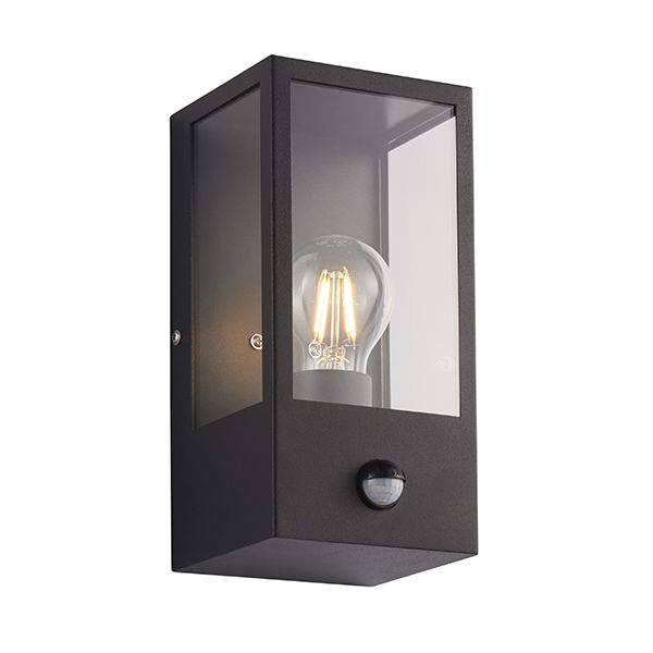 Hot Sell Black Stainless Steel Mounted Lantern E27 15W Glass Shade Motion Sensor Outdoor Wall Light