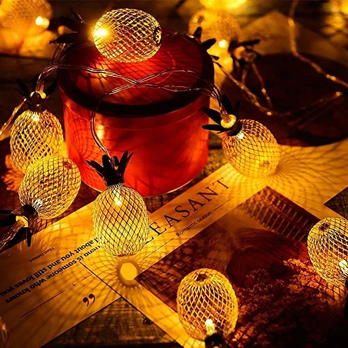 10 LED Battery Operated Fairy Pineapple Shaped Metal String Lights for Indoor Outdoor Patio Home Wedding Party Deco