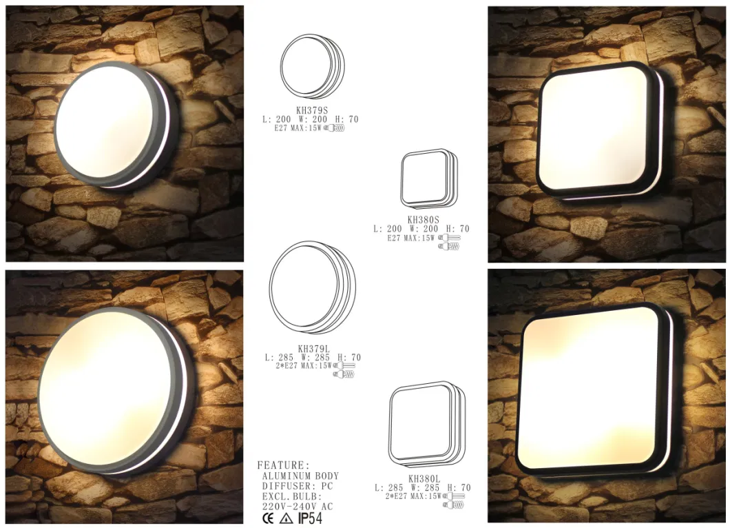 Modern Waterproof Die-Casy Aluminum Round Shape 2*E27 Outdoor Lights for Home Ceiling Exterior