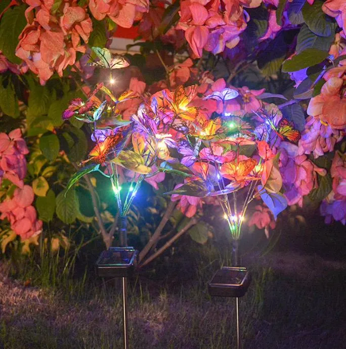 Outdoor Waterproof Energy Conservation Artificial Colorful Butterfly Decorative Lighting LED Garden Patio Lawn Lamo Park Solar Butterfly Garden Light