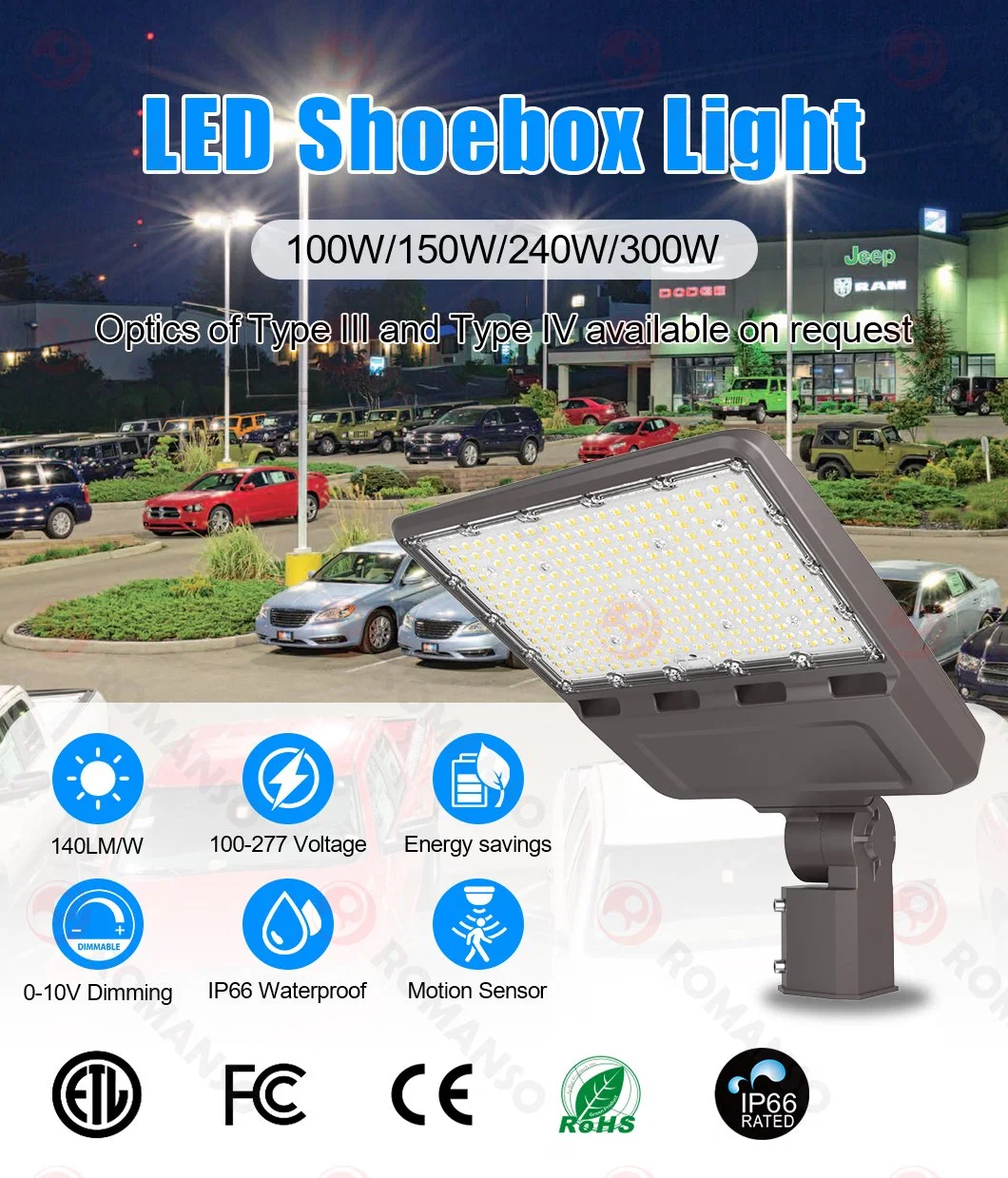 Factory Street Lighting ETL cETL Approved Dusk to Dawn Sensor Parking Lot LED Street Light